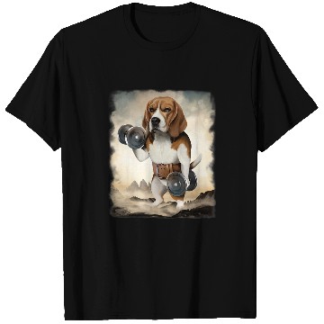 Discover Beagle Pet Muscle Training Weightlifting with Dumbbell T-Shirts