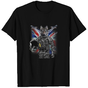 Discover Coyote Mammal as Fighter Jet Pilot Union Jack T-Shirts