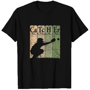 Discover Sport Baseball Periodic Table Elements Nerd Baseball Catcher Retro T-Shirts