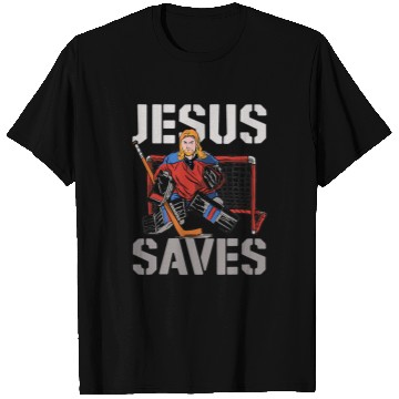 Discover Sport Hockey Christian Ice Hockey Goalie Vintage Goalkeeper Jesus Jesus Saves T-Shirts