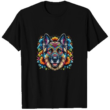 Discover German Shepherd Pet Cinco De Mayo Sugar Skull Flower T-Shirts