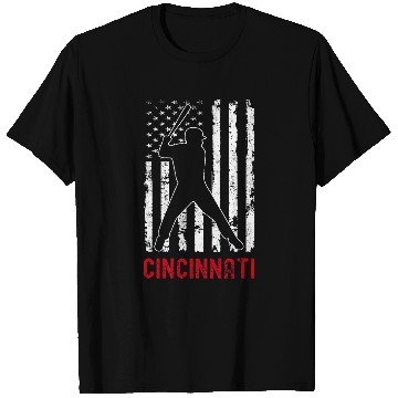 Discover Sport Baseball Cincinnati Ohio American Flag Baseball Weathered T-Shirts