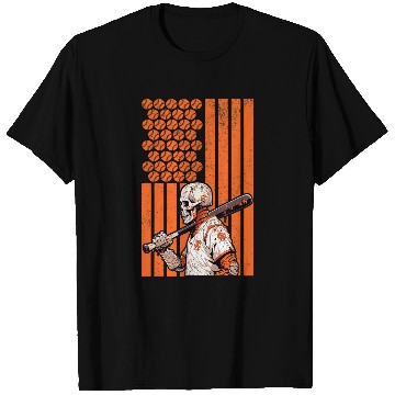 Discover Sport Baseball Halloween Skeletons Baseball Player Flag T-Shirts