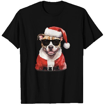 Discover Pitbull Pet Terrier Watercolor Painting Santa Christmas T-Shirts