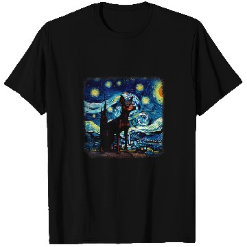 Discover Miniature Pinscher Pet in starry night van gogh T-Shirts