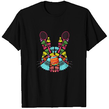Discover Sport Badminton Rabbits Badminton Shuttlecocks Easter Egg Bunny Shape Funny Player T-Shirts