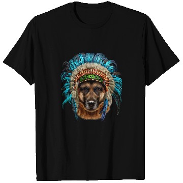 Discover German Shepherd Pet in American Indian Warrior Headdress T-Shirts