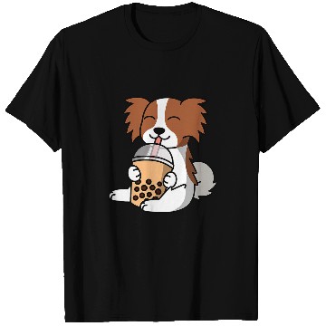 Discover Papillon Pet Boba Bubble Milk Tea Papillon Dog T-Shirts