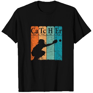 Discover Sport Baseball Periodic Table Elements Nerd Baseball Catcher Retro 2 T-Shirts