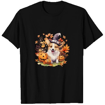 Discover Corgi Pet Fall Leaves Autumn Maple Pumpkin Thanksgiving T-Shirts