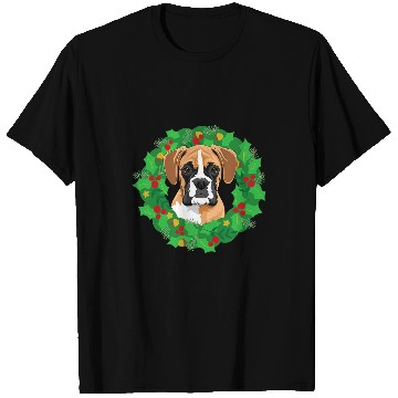 Discover Boxer Pet Wearing Christmas Wreath T-Shirts