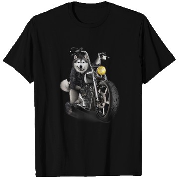 Discover Husky pet Dog Riding Chopper Motorcycle T-Shirts