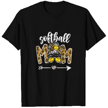 Discover Sport Softball Mom Messy Bun Leopard Cheer Mom Mama Game Day T-Shirts