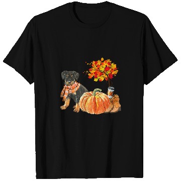 Discover Rottweiler Pet Scarf Pumpkin Spice Latte Autumn Leaves Fall T-Shirts