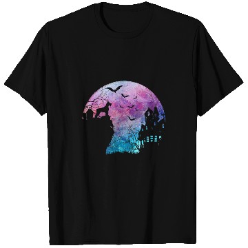 Discover Schnauzer Haunted House Watercolor Full Moon Halloween T-Shirts