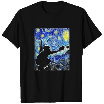 Discover Sport Baseball Starry Night Van Gogh Baseball Catcher T-Shirts