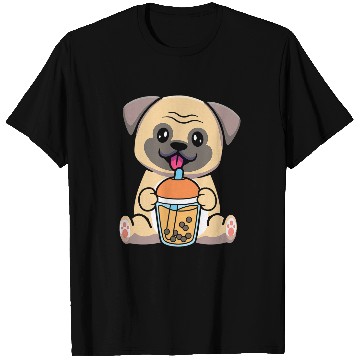 Discover Pug Pet Bubble Milk Tea Pug Cute Pug Drinking Boba Milk Tea T-Shirts