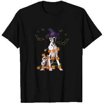 Discover Great Dane Pet Wizard Hat Tree Lights Pumpkin Funny Halloween T-Shirts