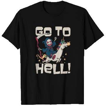 Discover Unicorn Pet Go To Hell Unicorn Grim Reaper Halloween T-Shirts