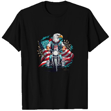 Discover Cool America Bald Eagle as Biker Riding Motorcycle Funny T-Shirts