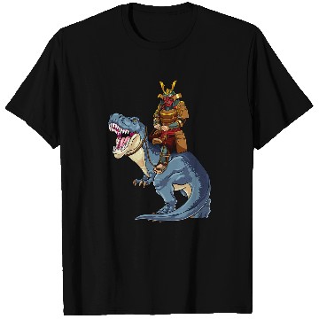 Discover Dinosaur Pet Samurai Riding TRex Dinosaur Japanese Medieval Ronin T-Shirts
