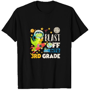 Discover Dinosaur Pet Blast Off Into 3rd grade First Day of School Dinosaur Astro T-Shirts