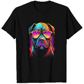 Discover Pitbull Pet Tough Cool Neon Pitbull Puppy Love Dog wearing Sun Glasses 4 T-Shirts