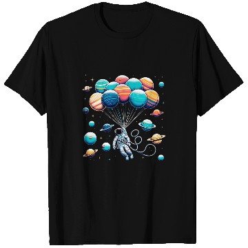 Discover Astronaut Holding Planet Balloons Space Moon Mars Planets 10 T-Shirts
