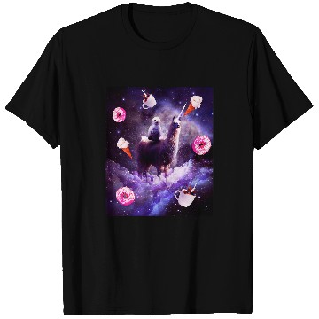 Discover Llama Pet Outer Space Owl Riding Llama Unicorns Donut T-Shirts