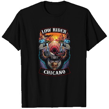 Discover Low Rider Chicano Sunset Motorcycle Biker Skull T-Shirts