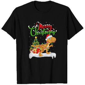 Discover Dinosaur Pet Lover xmass Lighting Santa Tyrannosaurus Christmas T-Shirts