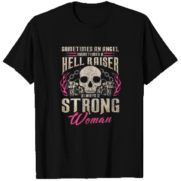 Discover Motorcycle Gift Women Biker Angel Hellraiser Always Strong T-Shirts