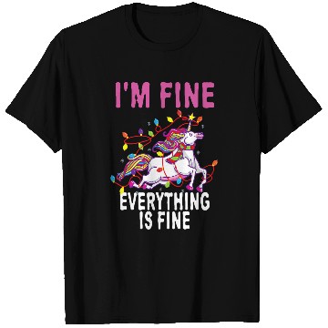 Discover Unicorn Pet Funny Christmas Lights Im Fine Everything Is Fine T-Shirts