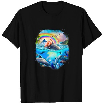 Discover Dolphin Pet Gift Flamingo Riding Dolphin Rainbow Dolphins T-Shirts