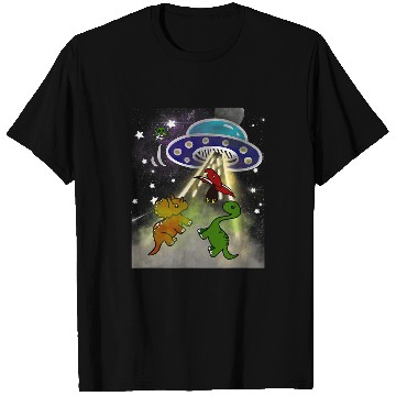 Discover Dinosaur Pet TRex Stegosaurus Abducted by Alien Spaceship T-Shirts