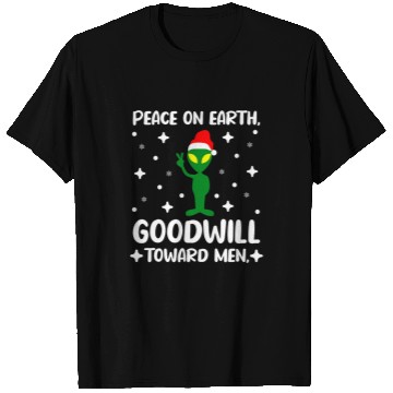 Discover Aliens UFO Peace on Earth Goodwill Toward Men Alien Santa Hat Pacifist T-Shirts