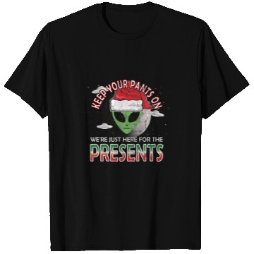 Discover Aliens UFO Funny Christmas Alien Abduction 2Just Here For The Presents T-Shirts