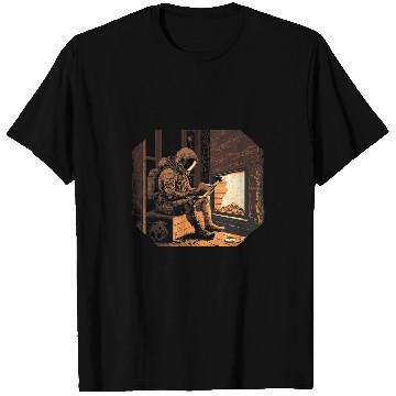 Discover Book Fun Astronaut Reading By Fireplace In A Cabin Weird SciFi Funny T-Shirts