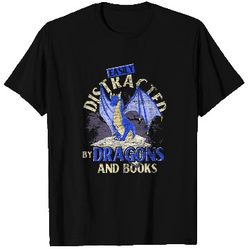Discover Book Fun Easily Distracted By Dragons And Books Reading Book Dragon 1 T-Shirts