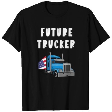 Discover Truck Fun Future Trucker Son Boys US Flag Big Rig Truck Drivers Kids T-Shirts