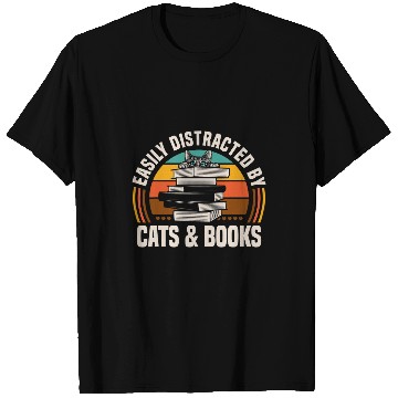 Discover Book Fun Easily Distracted by Cats and Books Book Cat Lovers T-Shirts