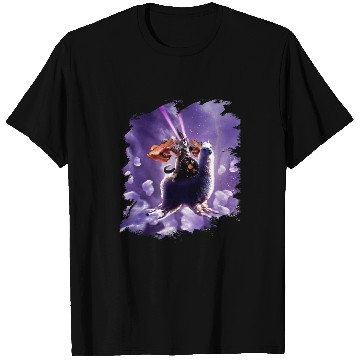 Discover Llama Pet Tornado Cat Riding Llama With Bacon T-Shirts