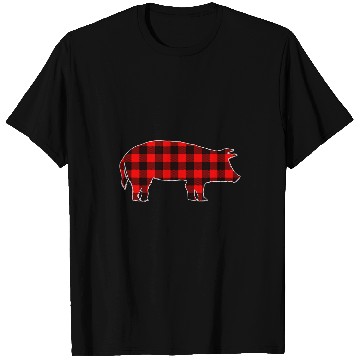 Discover Pig Pet Red black plaid gingham Pig Christmas Matching Pajama T-Shirts