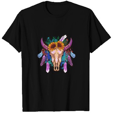 Discover Cow Pet Country Boho Cow Skull With Sunflowers And Feathers T-Shirts