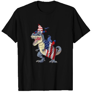 Discover Dinosaur Pet Gnomes Driving Dinosaur T rexs American Flag T-Shirts