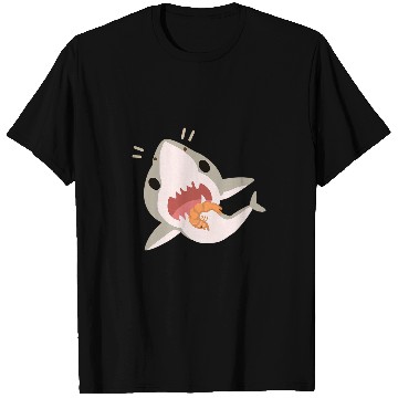 Discover Shark Pet Shrimps Cute Cartoon Shark Chasing a Shrimp T-Shirts