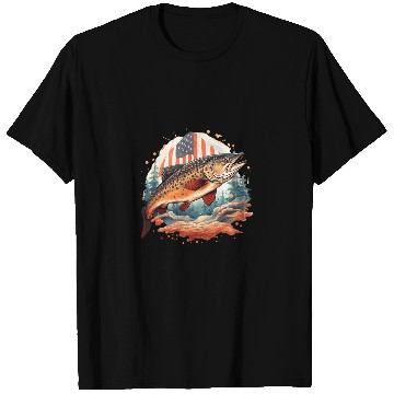 Discover Fishing Fun American US Flag With Fly Fishing Brook Trout Fish 11 T-Shirts