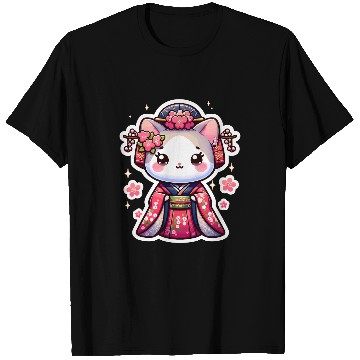 Discover Sakura Cherry Blossom 2Geisha Kitty Cat 2Kimono Kitty T-Shirts