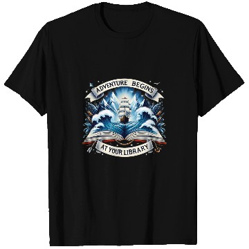 Discover Book Fun Adventure Begins At Your Library Book Lover Camping Hiking T-Shirts