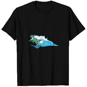 Discover Dinosaur Pet Surf Velociraptor Surfing Funny Dinosaur on Surfboard T-Shirts